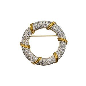 Vintage Swarovski Crystal Nautical Pin Brooch Gold & Silver Tone Life Preserver